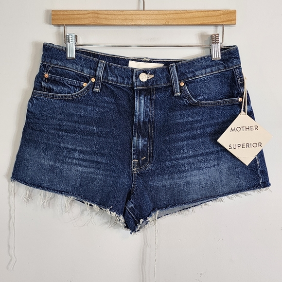 NWT Mother Superior The Dodger 100% Cotton Fray Blue Denim Jean Short SZ 27 - Picture 2 of 7